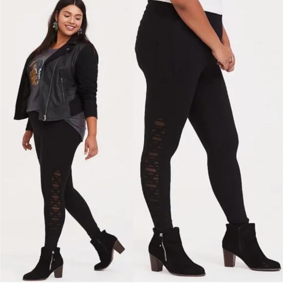 torrid Pants - Torrid Premium Side Slashed Mesh Underlay Leggings Black Plus Size 1X